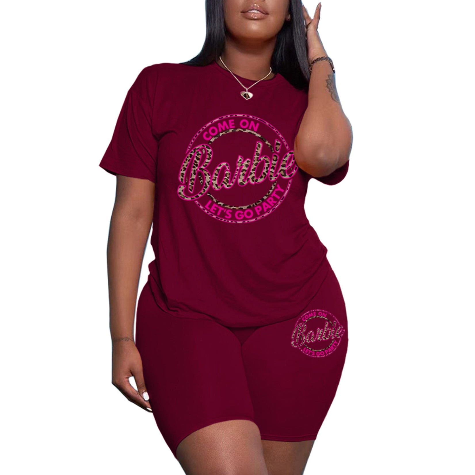 Summer Kawaii Barbie Girls 2Pcs Short Sleeve Shorts Ladies Fashion Casual Soft Sports T-Shirt Short Pants Suit Gifts Plus Size jiuhong