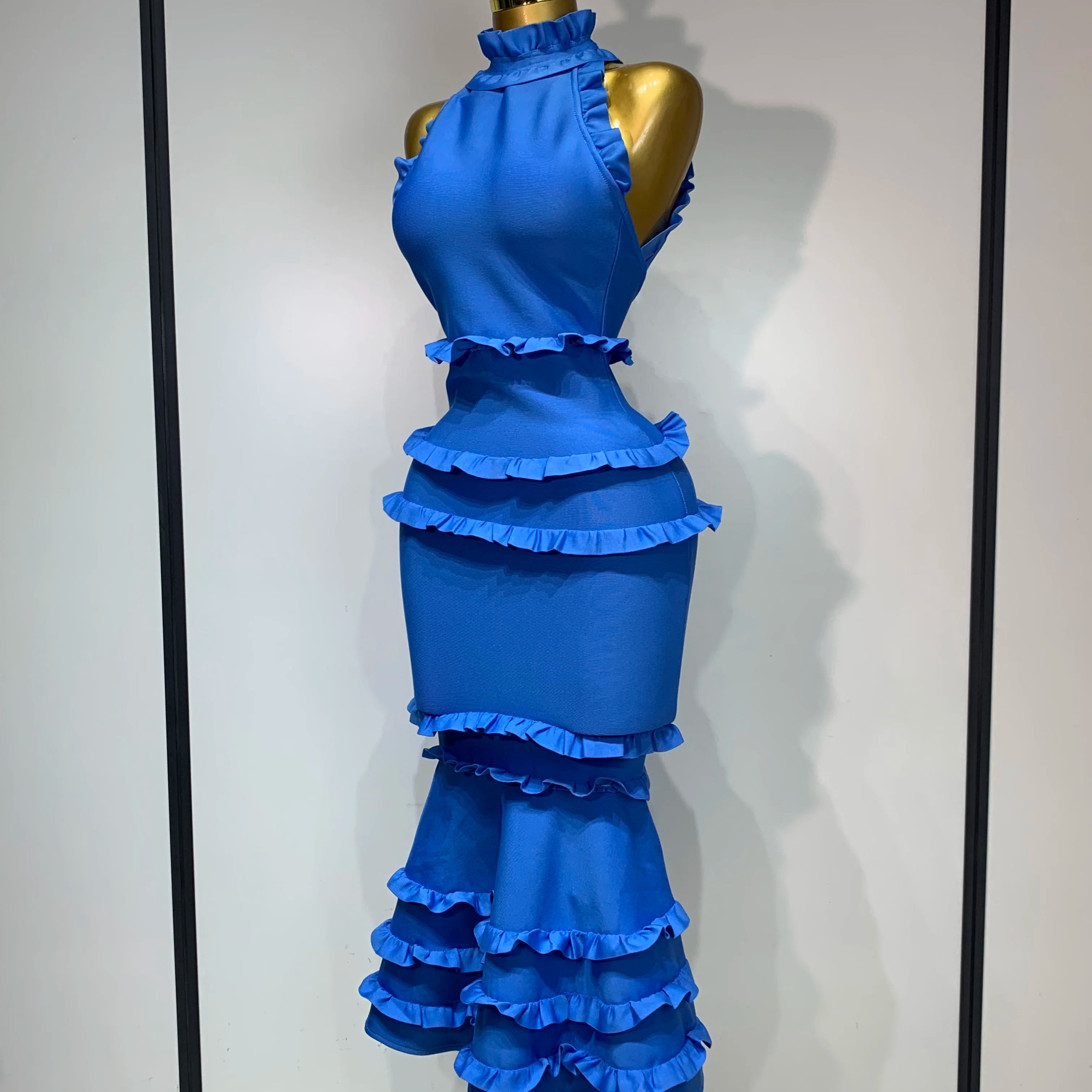 Women Sexy Backless Ruffles Bodycon Bandage Mermaid Dress 2025 Celebrate Evening Party Luxury Birthday Wedding Guest Dress