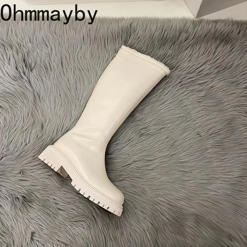 Winter Plush Women Knee High Boots Fashion Back Zippers Ladies Elegant Warm Cotton Long Booties Women's Footwear