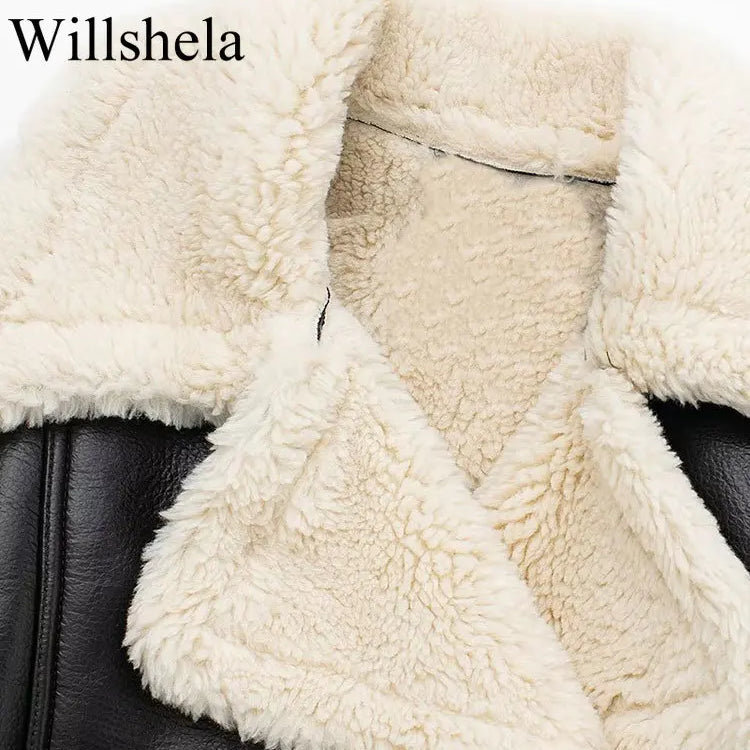 Willshela Women Fashion Solid Front Zipper Jackets Vintage Lapel Neck Long Sleeves Female Chic Lady Outfits
