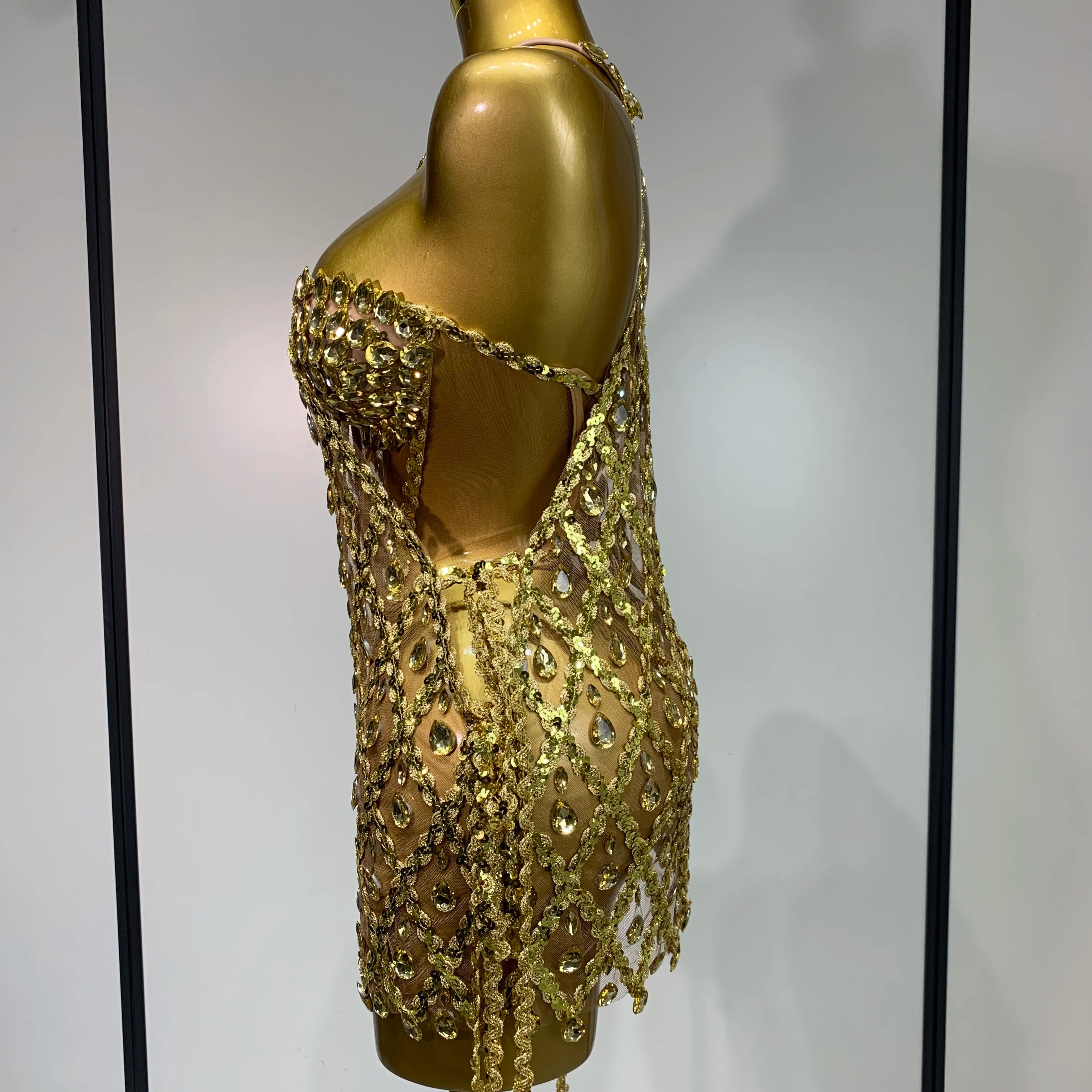 Sparkly Sequin Diamond Mesh Transparent Two Piece Set Women 2025 Sexy Evening Party Celebrate Birthday Photo Shoot Wear