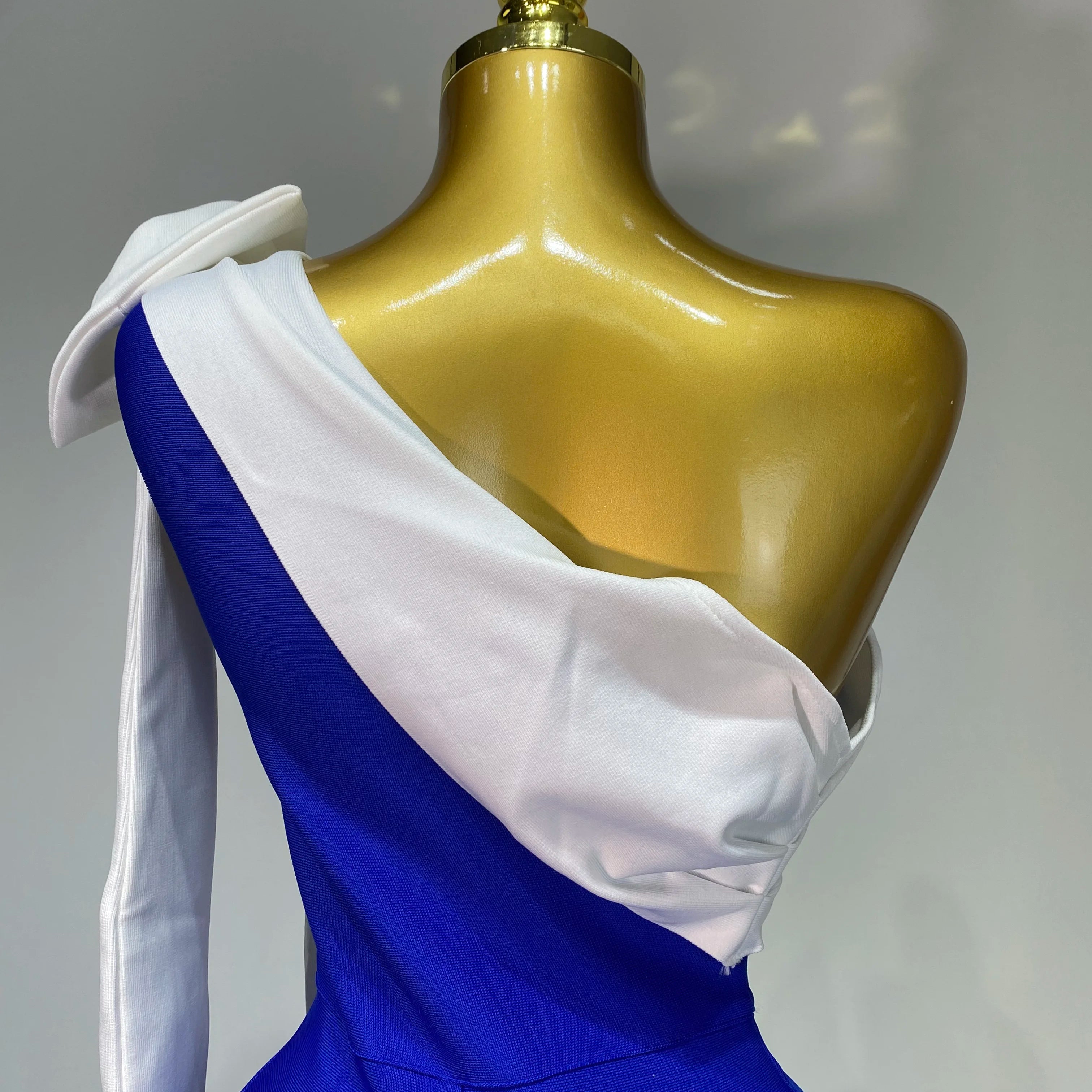 Women Sexy One Shoulder Splicing Bow Bodycon Bandaged Dress Celebrity Elegant Evening Party Luxury Birthday Banquet Dress