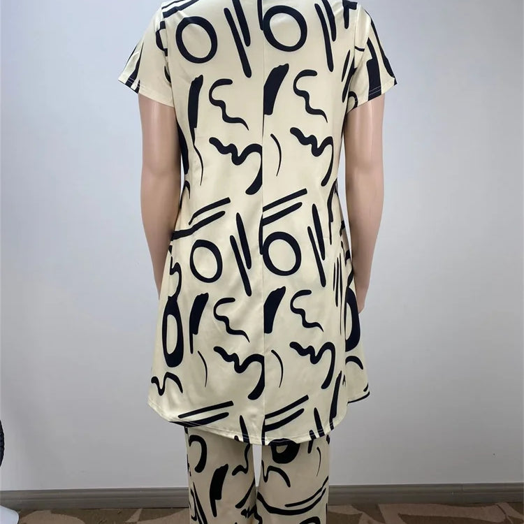 Wmstar Women Plus Size Two Piece Set 5XL Summer Casual Print T Shirt Wide Leg Pants Female Outfits Wholesale Dropshipping 2024