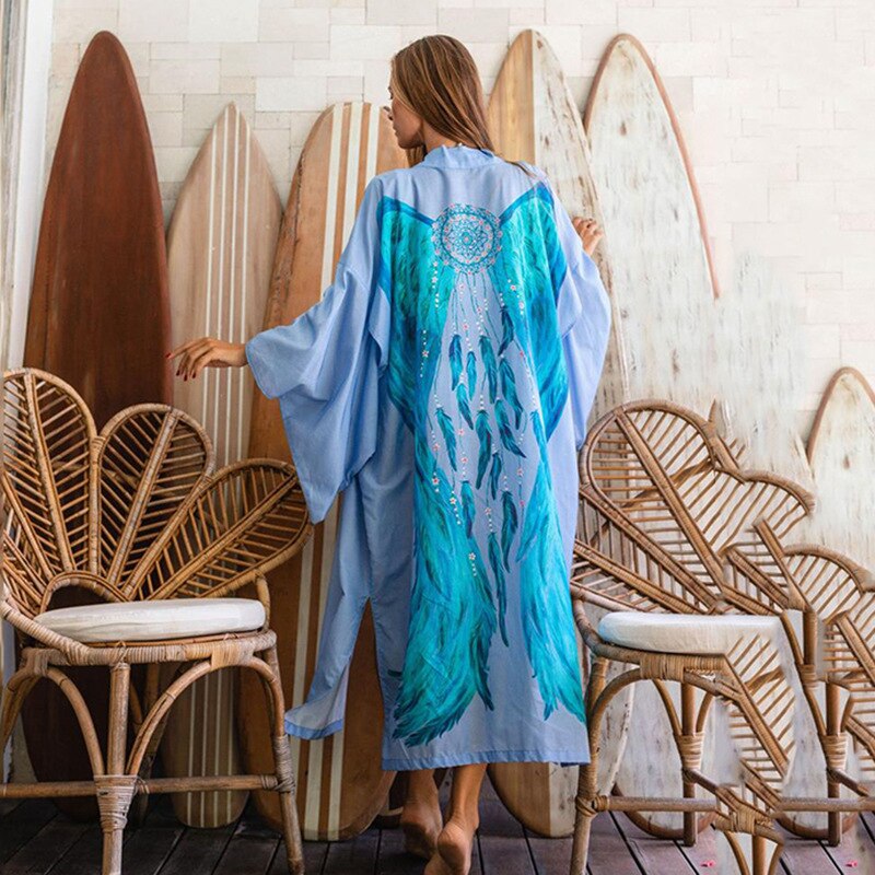 Wings Cover-ups Beach Long Boho Kaftan Dress Kimono Mujer Pareos De Playa 1773 3 One Size