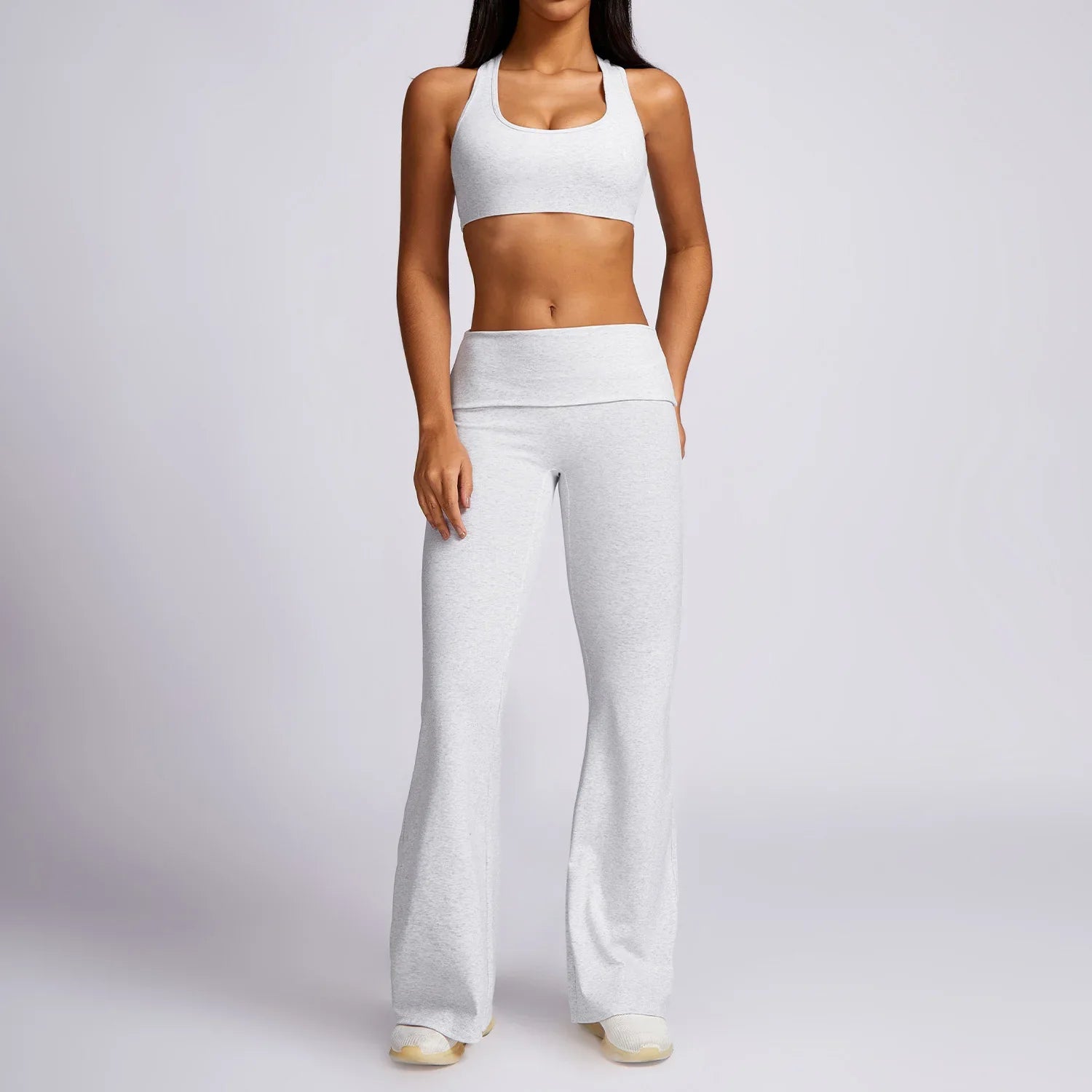 New Yoga Set Workout Clothes Fitness Suits Sports Bra High Waist Leggings 2 Piece Women High Stretch Gym Outfit white gray-4