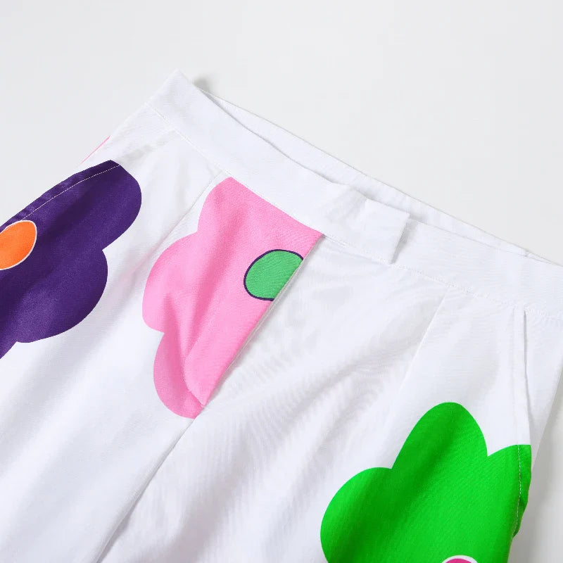 Uoozee New Female Multi-Colored Floral Printed Wide Leg Pants Spring Summer Fashion Small Fresh Casual Trousers Bottoms