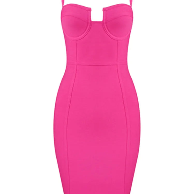 9 Colors Ladies Sexy Blue Yellow Black Rayon Women Summer Bandage Dress Celebrity Designer Fashion Party Dress Vestido Hot Pink