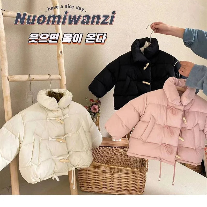 Winter Warm Down Jacket Kids Cotton Clothes Girls Thick Outerwear Children's Coat Fashion Cropped Jacket 2-10 Years