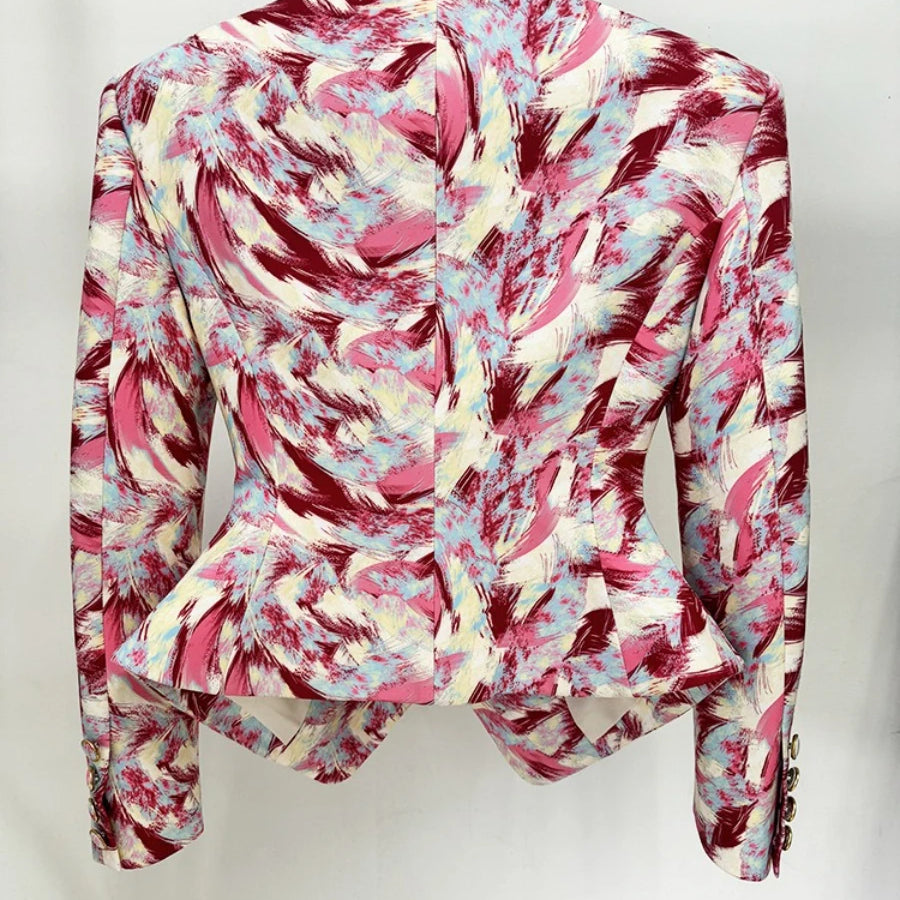 Hit Color Spliced Printing Fashion Jackets for Women V Neck Long Sleeves Patchwork Button Elegant Jacket Female New