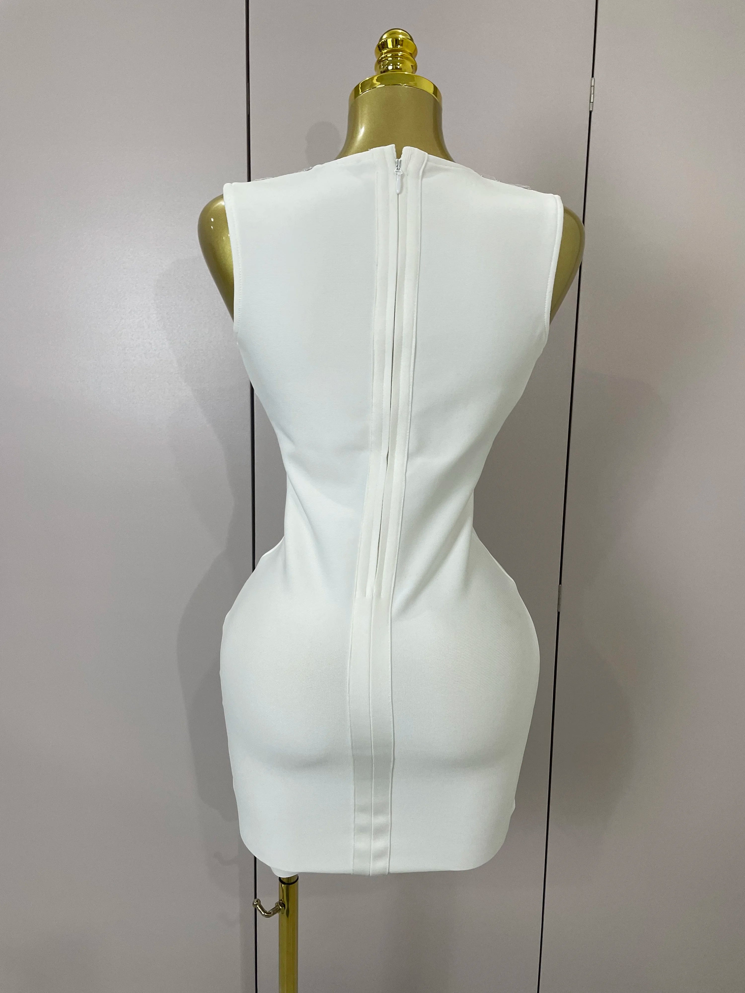 Sexy Silver Sequin White V Neck Cut Out Short Bandage Dress Women 2025 New Elegant Luxury Birthday Party Club Wedding Vestidos