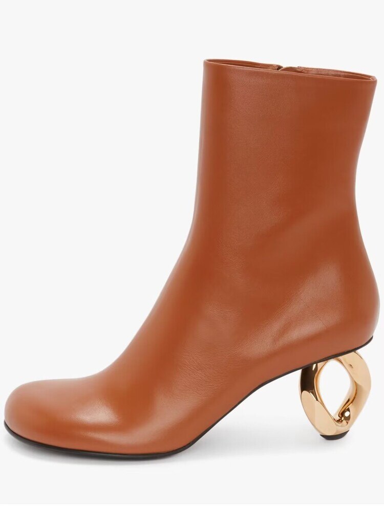 Spring and Autumn Women's New Metal Shaped High Heels Fashion Pointed Short Boots Sexy Model Show Large Women's Boots w105-brown