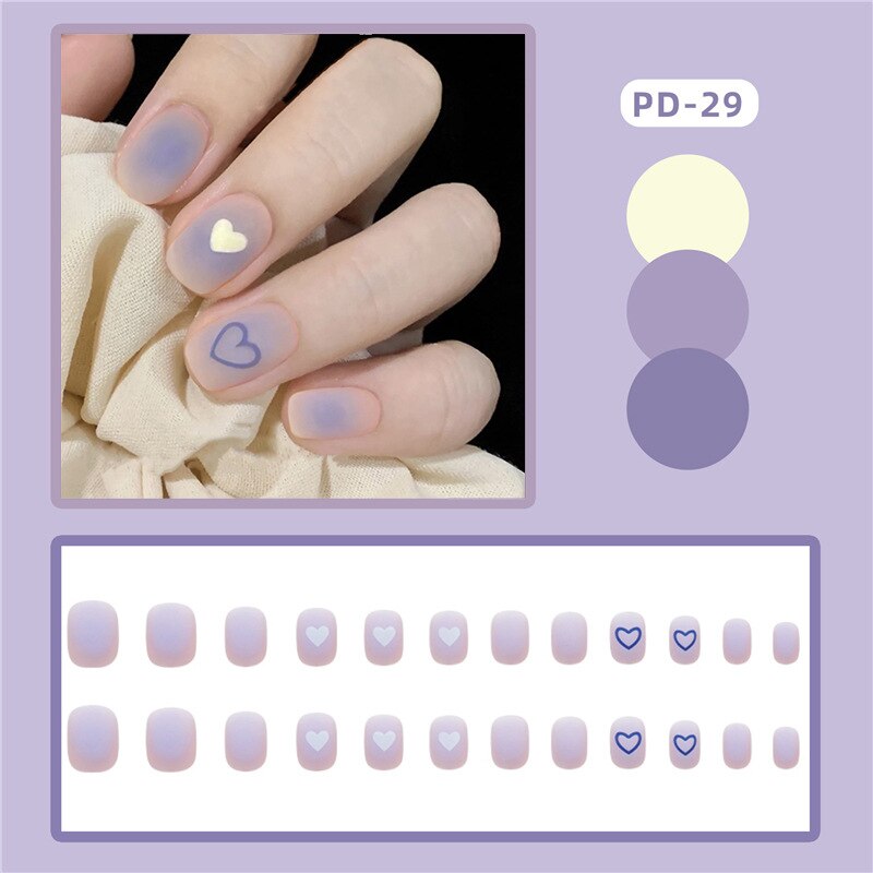 24pcs Lemon Short Wear Tips Nail False Patch Press on Nails Supplies for Professionals Artifical Fake Nails Faux Ongles Uñas PD-29-Fake Nails Art