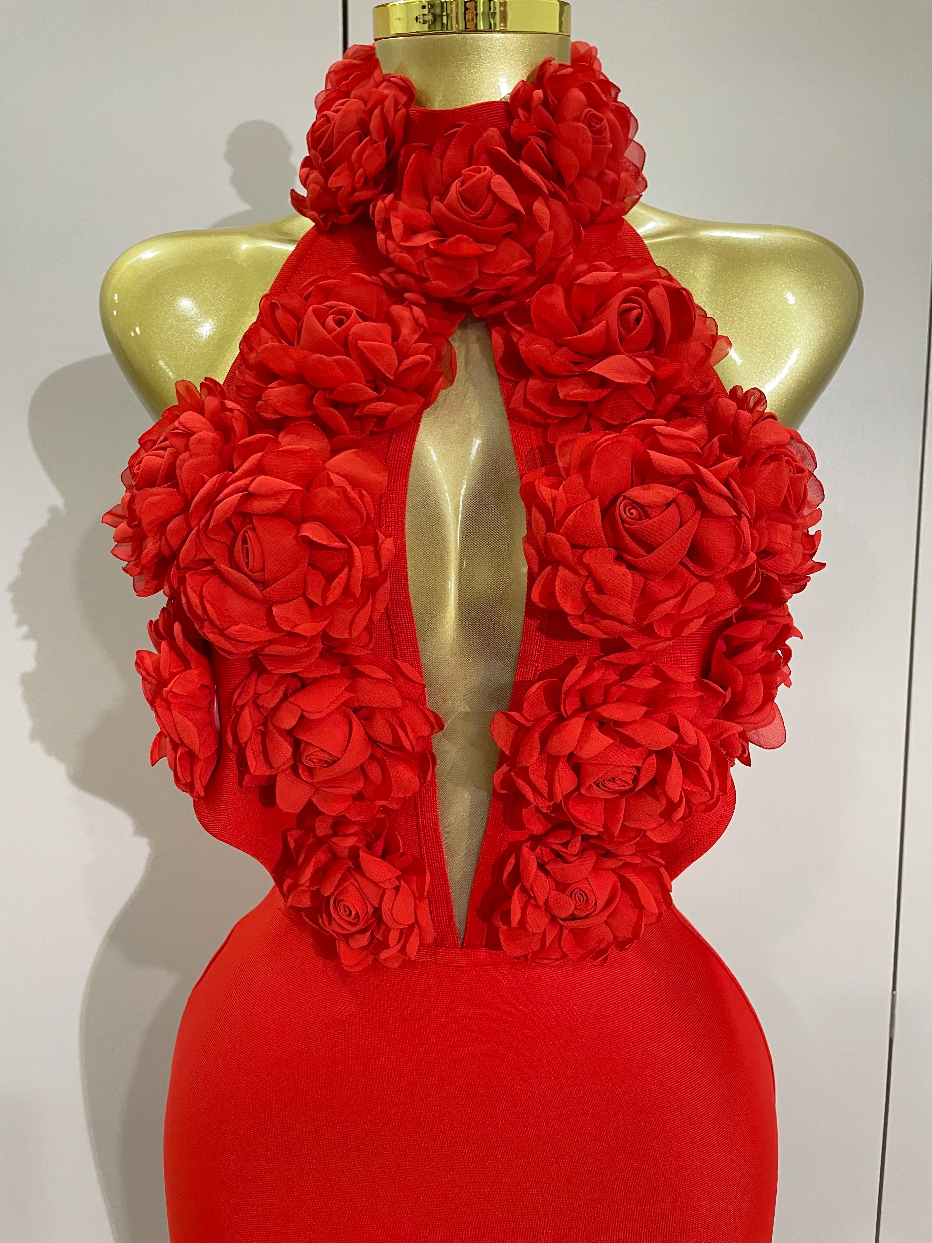 Women Celebrity Sexy Halter Backless Flower Long Bandage Bodycon Dress 2025 Luxury Birthday Dress Elegant Evening Party Outfit