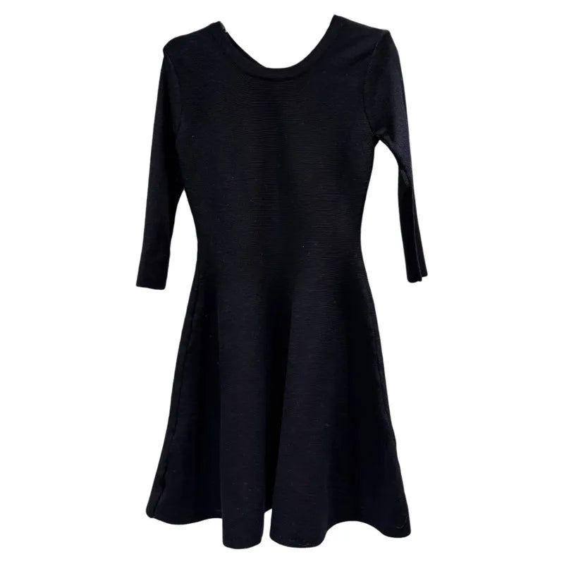 Winter New Elegant Fashion Back Rhinestone Tie Waist Design Knitted Dress For Women Slim Fit Black Dresses 11A07899