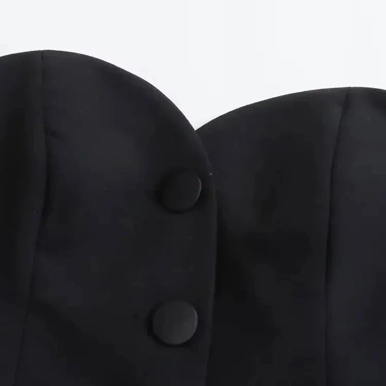 Nlzgmsj TRAF Black Crop Top Women Sexy Spliced Corset Top Female Heart Collar Backless Tops for Women Strapless Tube Tops Woman