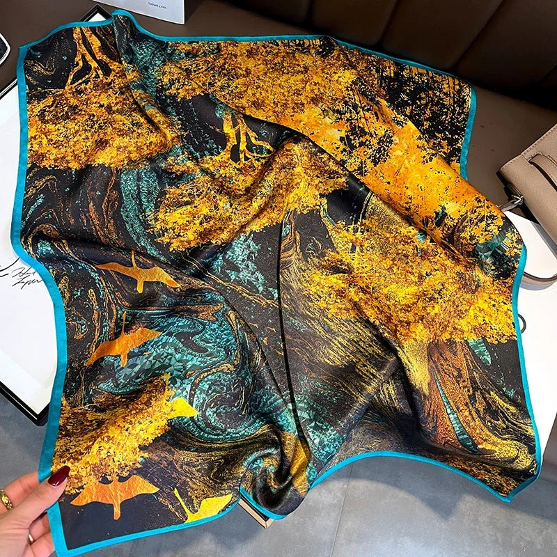Square 100% Real Silk Scarf Women Bufanda Shawls Wraps for Lady Neckerchief Natural Foulard Femme Bandana Scarves Pashmina 2023 18243 68x68cm