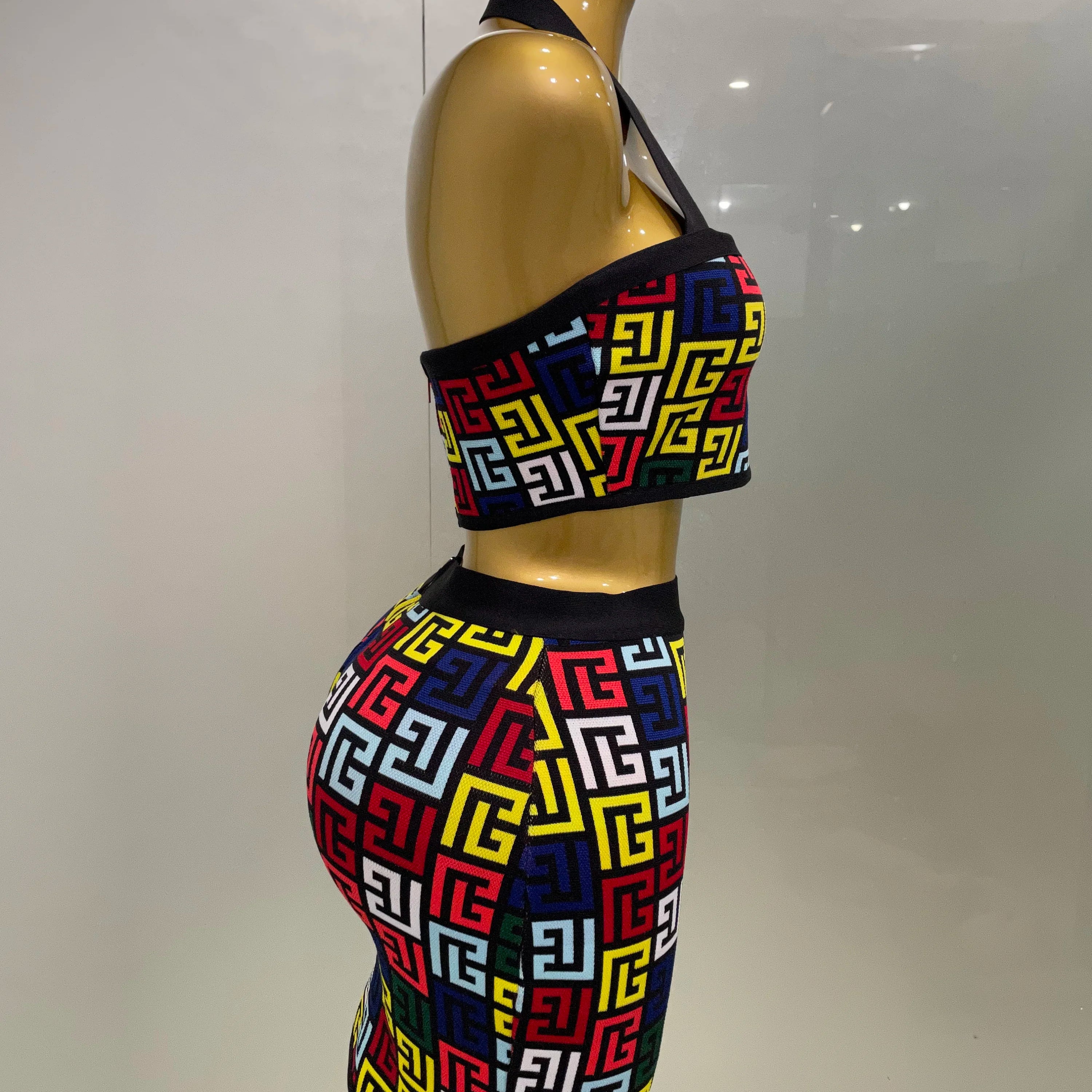 Women 2025 New Sexy Backless Halter Jacquard Two Piece Mini Skirt Bandage Set Celebrity Designer Evening Party Women's Set