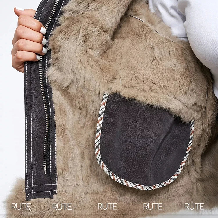 fur coat women winter 2024 Sheepskin Fabric Sheepskin O-Neck Rabbit fur lining Short jacket Fashionable luxury Women's clothing