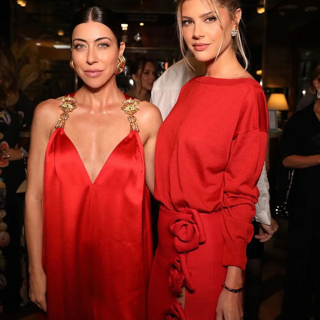 Rose Decoration Sexy High Split Red Bandage Long Shikt Fashion Graceful woman Item Evening Party Outfit