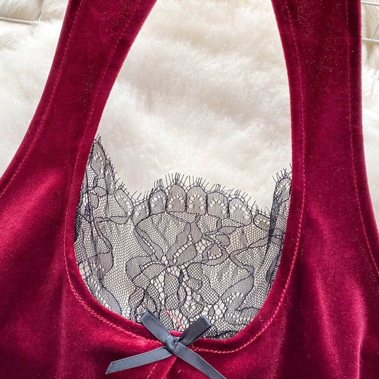 Women Cheongsam Velour Bodysuit Retro Backless Hollow Combination Catsuits Fashion One Piece Sexy Erotic Halter Rompers