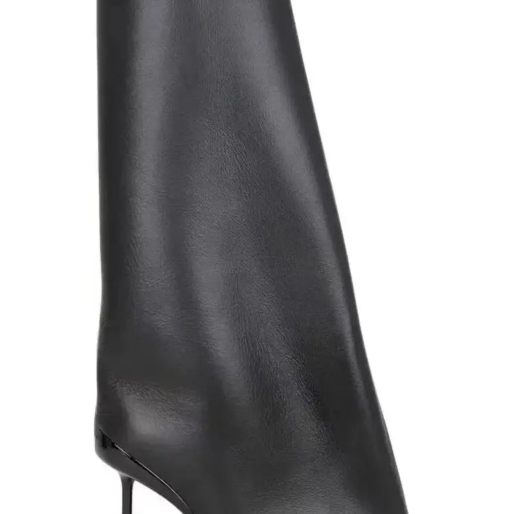 2025 Runway Women's Knee High Boots Fashion Walk Show Style Slim Heel Women Shoes Red High Heels British Style Botas De Mujer black