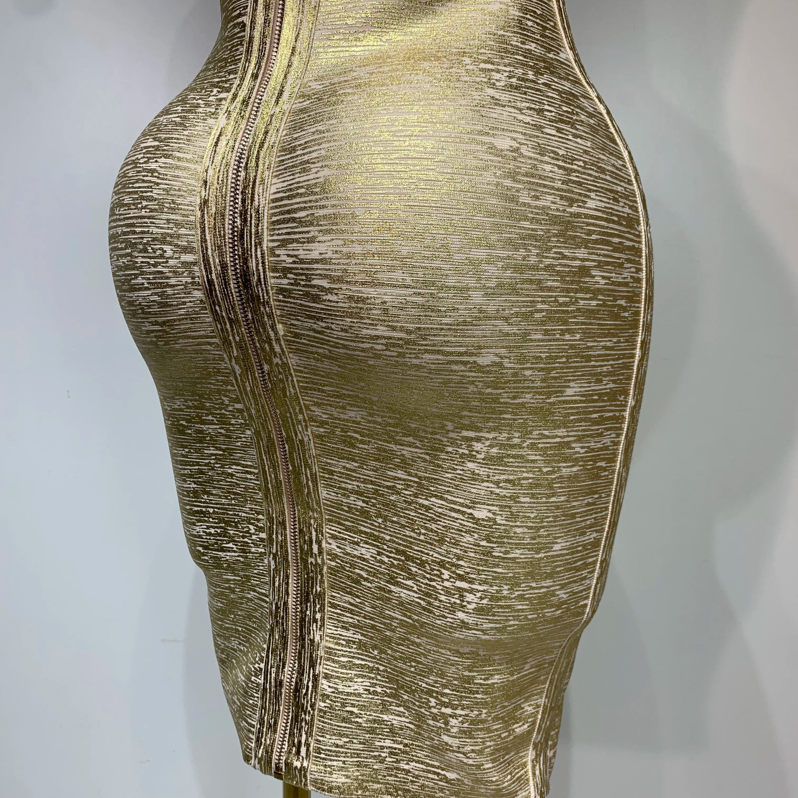 Celebrity Elegant Gold Bodycon Bandage Dress Women Sexy Nightclub Evening Party Luxury Birthday Dress Vestidos