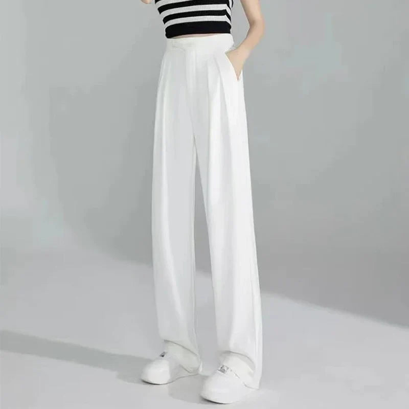 New UZZDSS Loose Flowing Pleated Trousers White