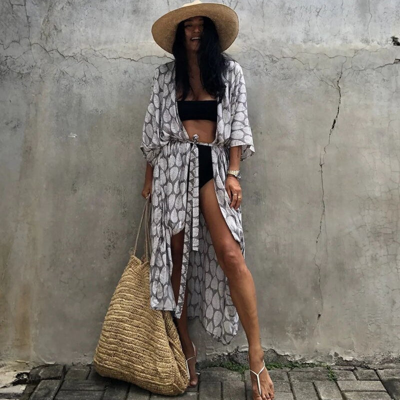 Sexy Bikini Cover-ups Summer Beach Pareo Stripes Loose Kimono Swimsuit Dress Beachwear Boho Bathing Suit Cover Up V One Size