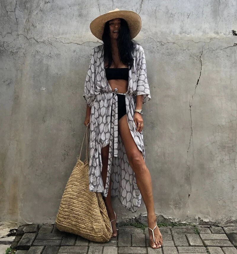 Sexy Bikini Cover-ups Summer Beach Pareo Stripes Loose Kimono Swimsuit Dress Beachwear Boho Bathing Suit Cover Up V One Size