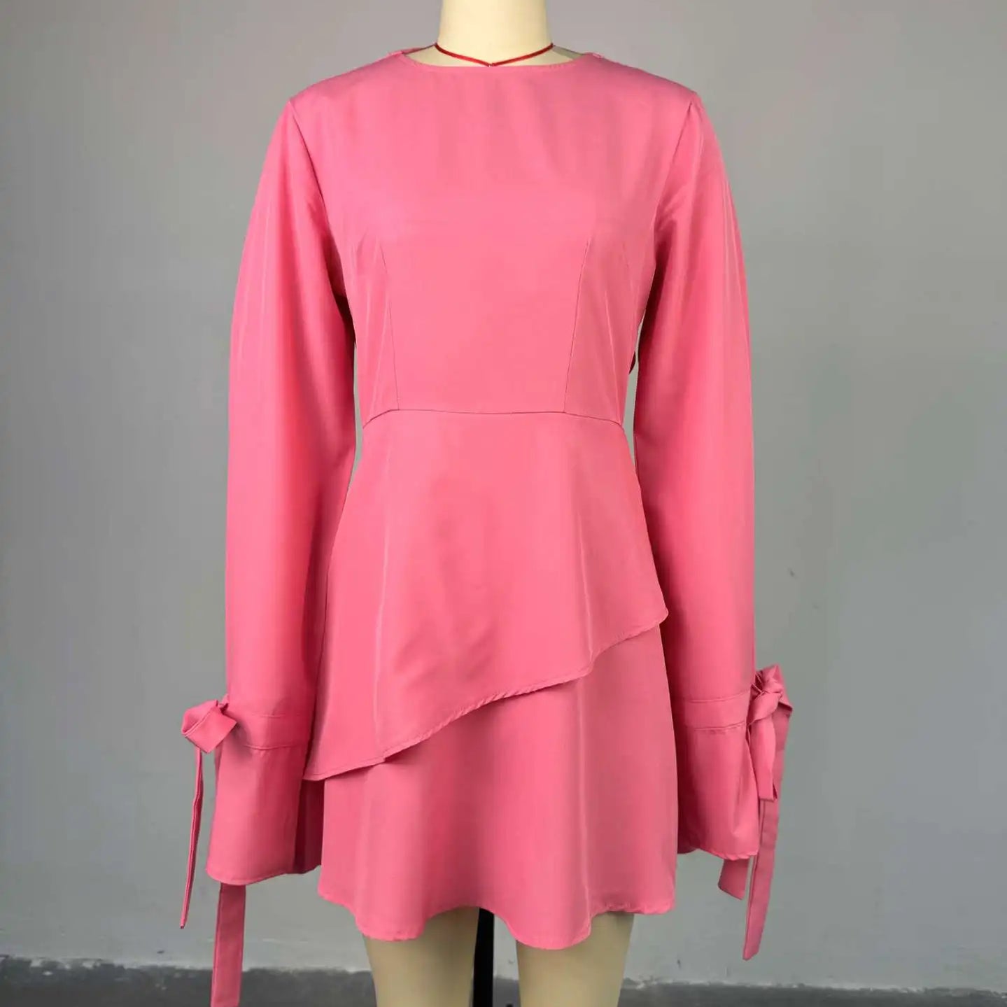 Women Tie Up Bow Long Sleeve O-neck Mini Dress 2025 Birthday Holiday Sexy Club Party Evening High Street A-Line Dresses