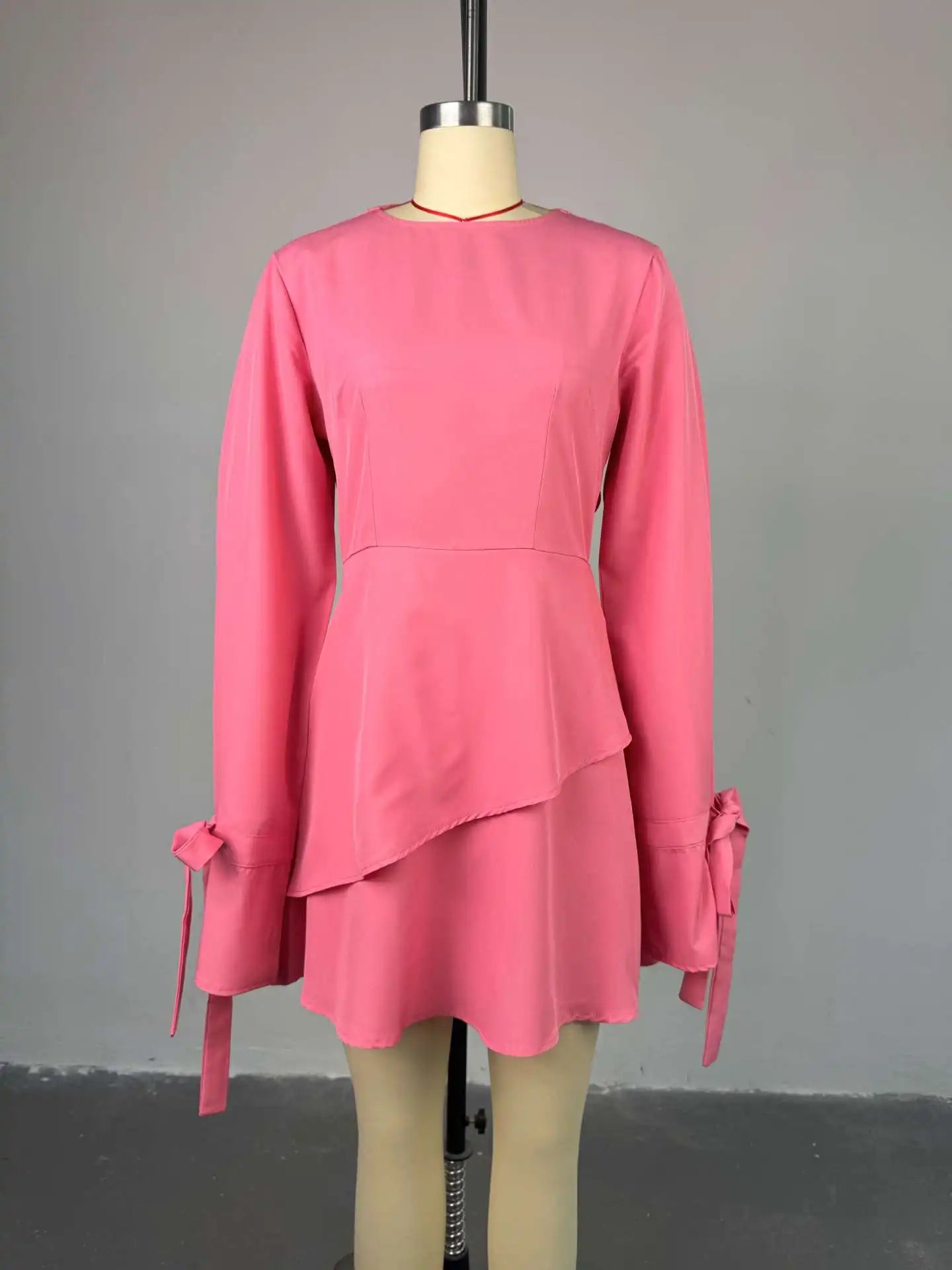 Women Tie Up Bow Long Sleeve O-neck Mini Dress 2025 Birthday Holiday Sexy Club Party Evening High Street A-Line Dresses