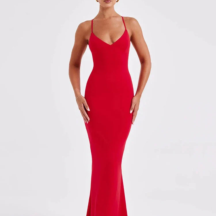 Spaghetti Strap Backless Sexy Maxi Dress For Women Fashion Summer New Sleeveless Bodycon Club Party Long Dress Elegant