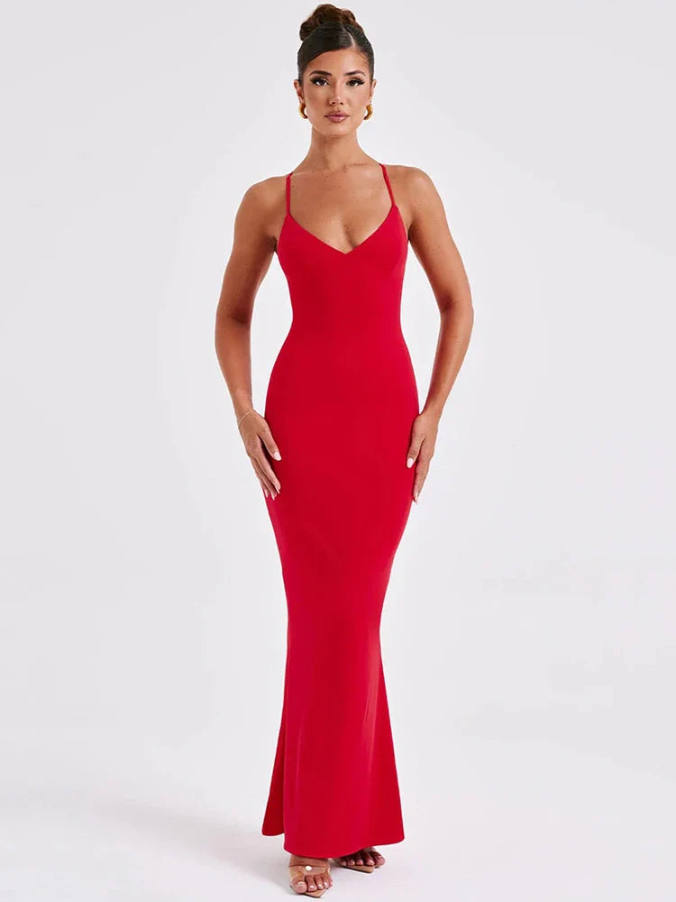Spaghetti Strap Backless Sexy Maxi Dress For Women Fashion Summer New Sleeveless Bodycon Club Party Long Dress Elegant