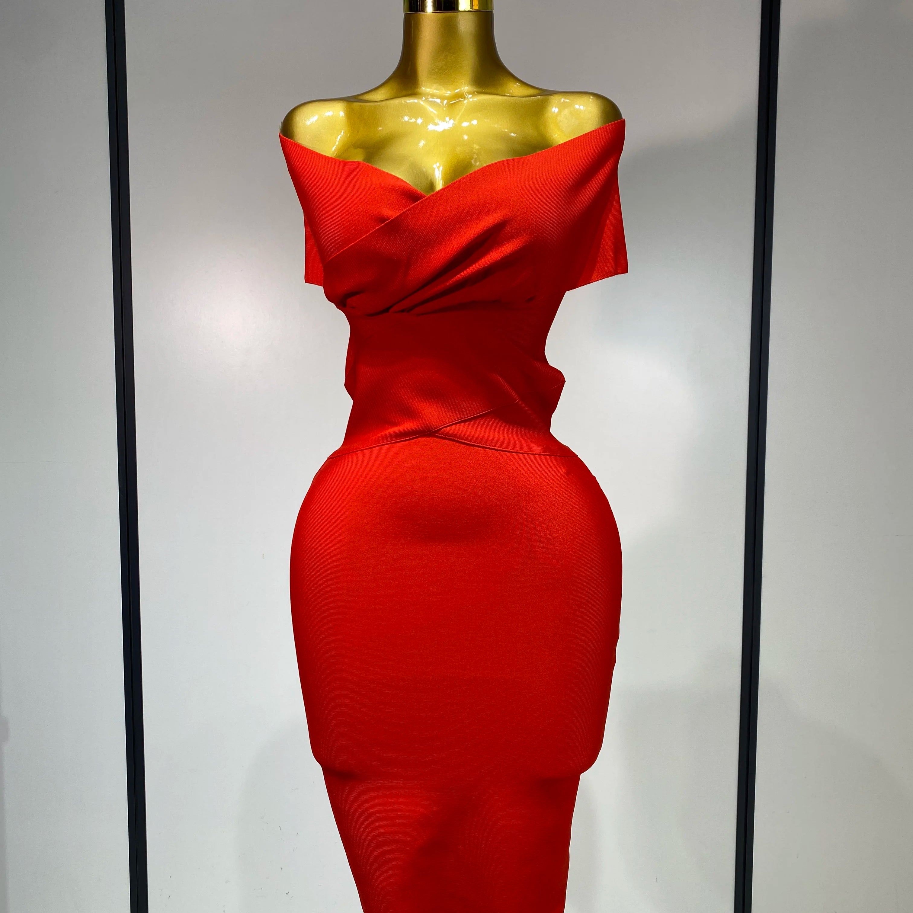 Women Bodycon Sexy Off The Shoulder Bandage Dress Club Dress Midi Celebrity Elegant Party Luxury Birthday Dress Red
