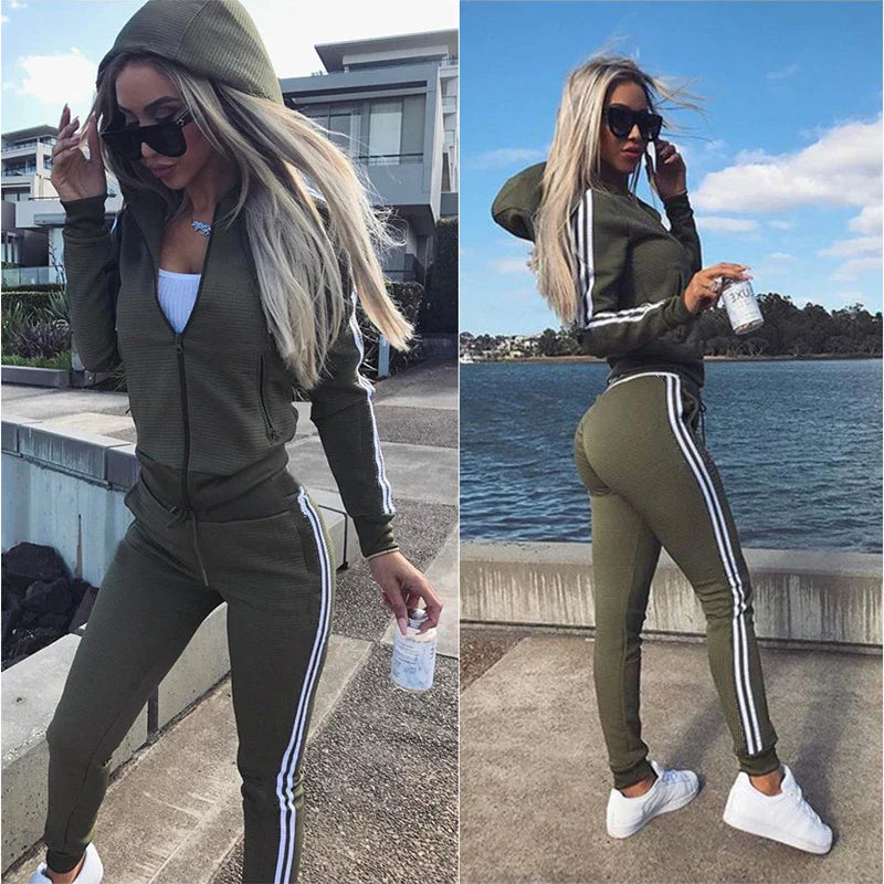 Women Sportswear Casual Sport Suit Long Sleeve Zipper Jacket Gym Fitness Leggings Plus Size 2 Piece Sets Cotton Tracksuit 2021