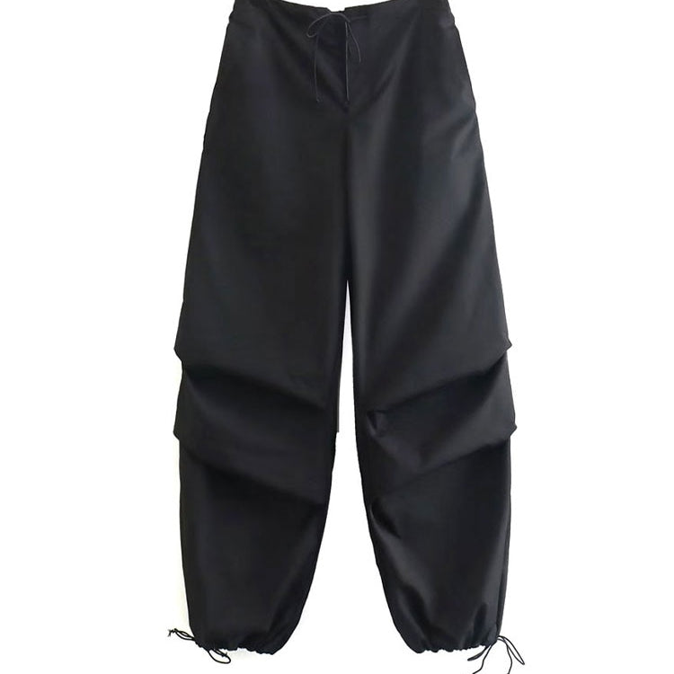 TRAF Women Fashion Side Pockets Pleats Knee Jogging Pants Vintage High Elastic Waist With Drawstring Female Trousers Mujer