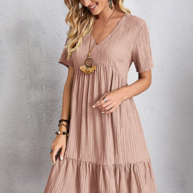 Summer Knee Length Dresses for Women 2024 New-In One-Piece Loose Casual Short Sleeve Dress Vintage Chic Maxi Midi Dress Outfits C5 Pink