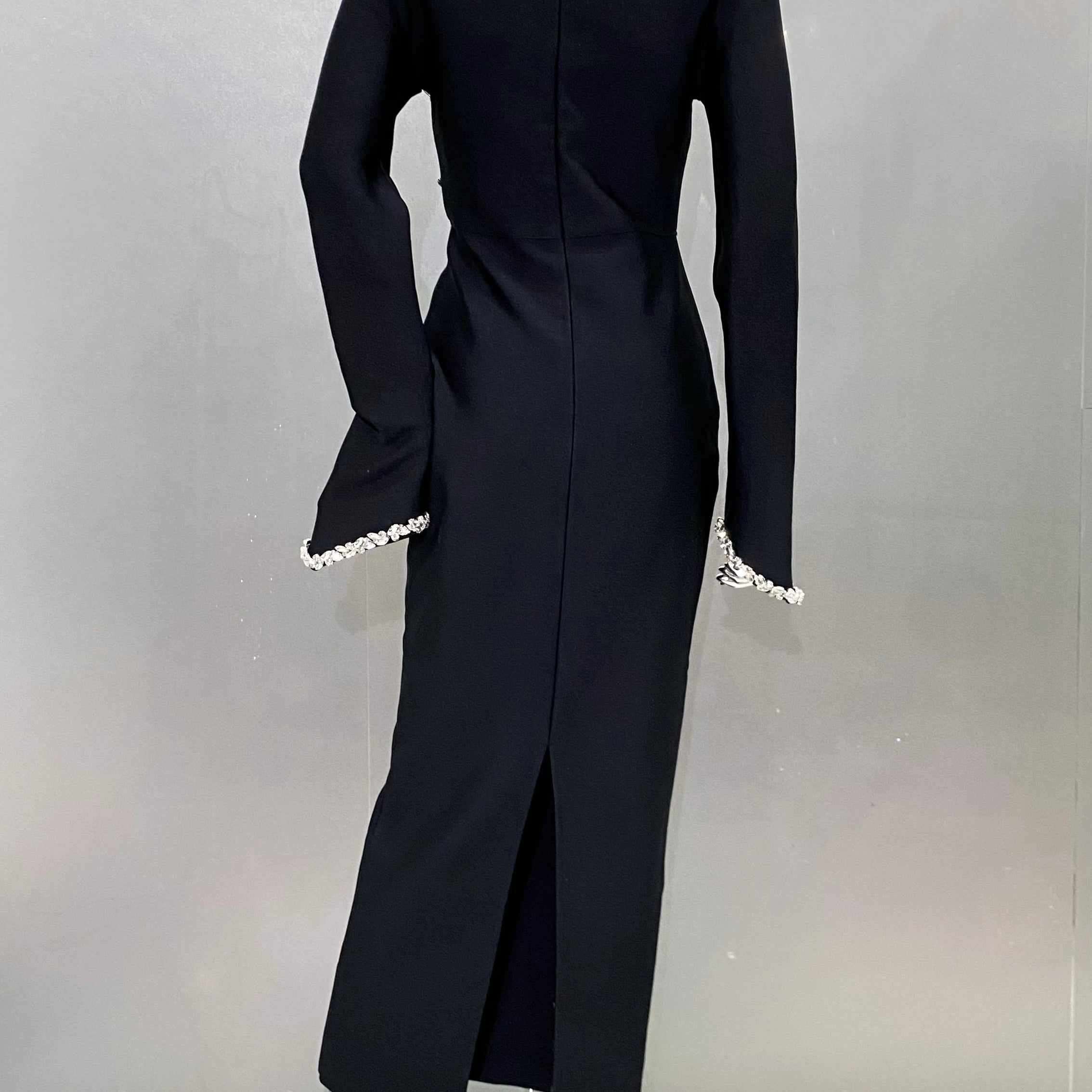 Shining Diamonds Half High Collar Black Long Bandage Dress Elegant Woman Evening Party Dress Cocktail Party Outfit