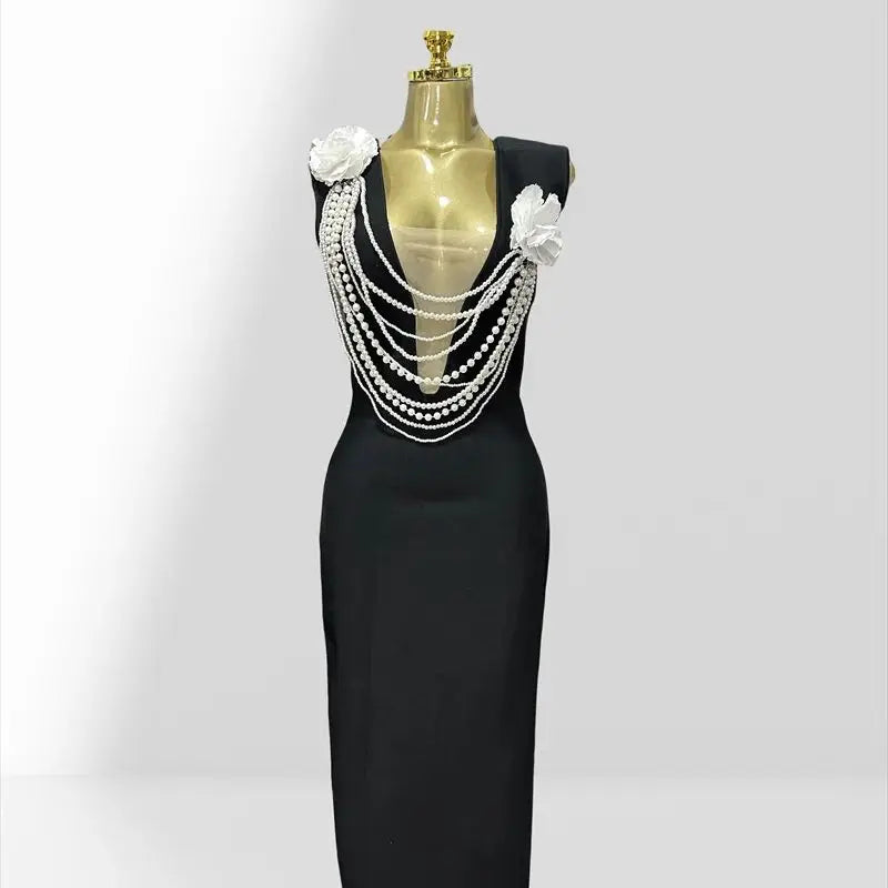 New Summer Sexy V-Neck Sleeveless Package Hips Ankle Lenght Bandage Dress Graceful Woman Party Dress Cocktail Party Vestido