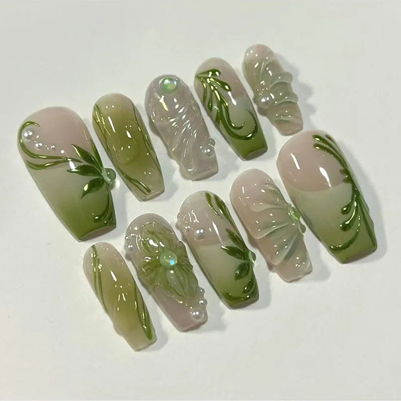 24pcs Sweet Almond Fake Nail Tips Hand-painted Flower Pearl Pattern Blush Pink Press On Nails Gentle Ins Style False Nails Y2
