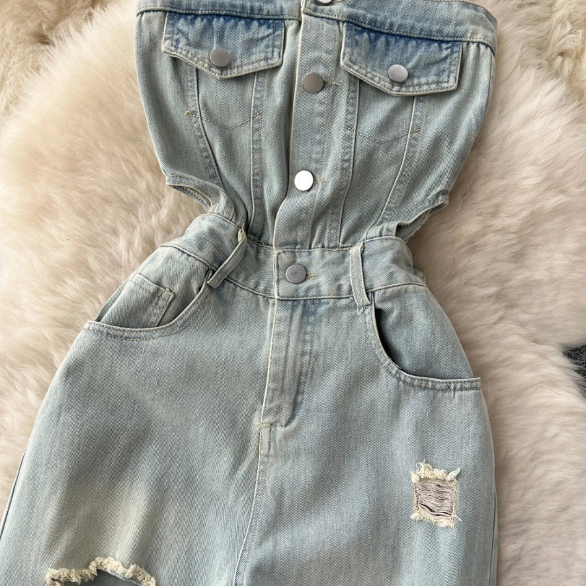 Hole Denim Jumpsuits Pure Desire Style Jumpsuit Woman Hollow Out Waist Women Pants 2025 Summer One Pieces Sexy Ropa Mujer