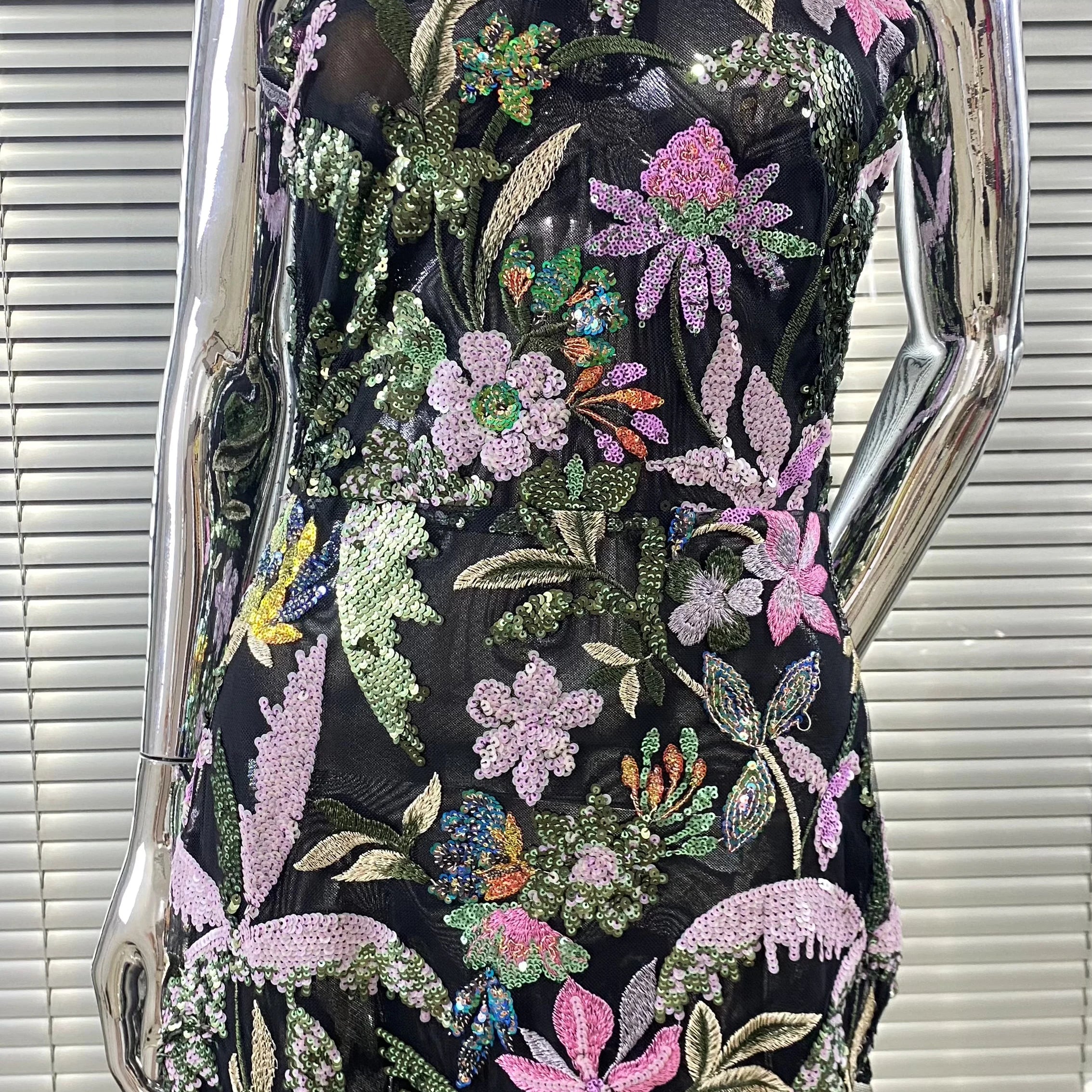 2024 Sequin Flowers Embroidery O-Neck Sleeveless Sheath Ankle Length Dress Gracful Woman Evening Dress Celebrity Party Outfit