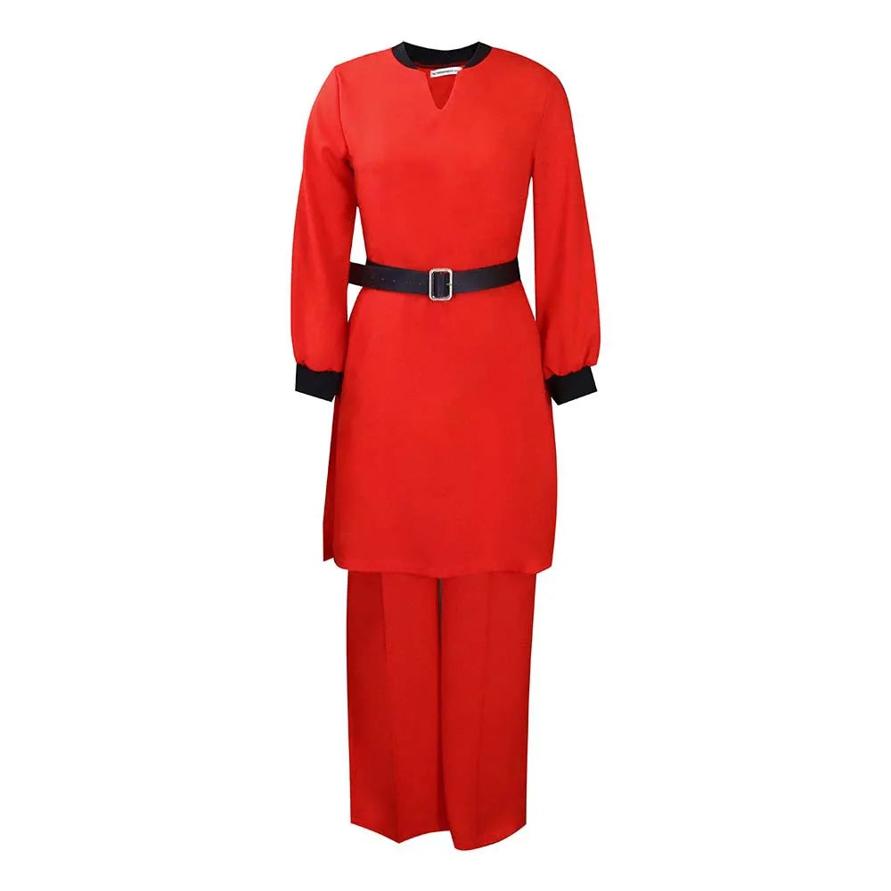 Spring Autumn New Elegant Fashion Plus Size Solid Two-piece Sets Women Loose Casual Office Lady Wide Leg Pants Oversized Clothes Red Suit