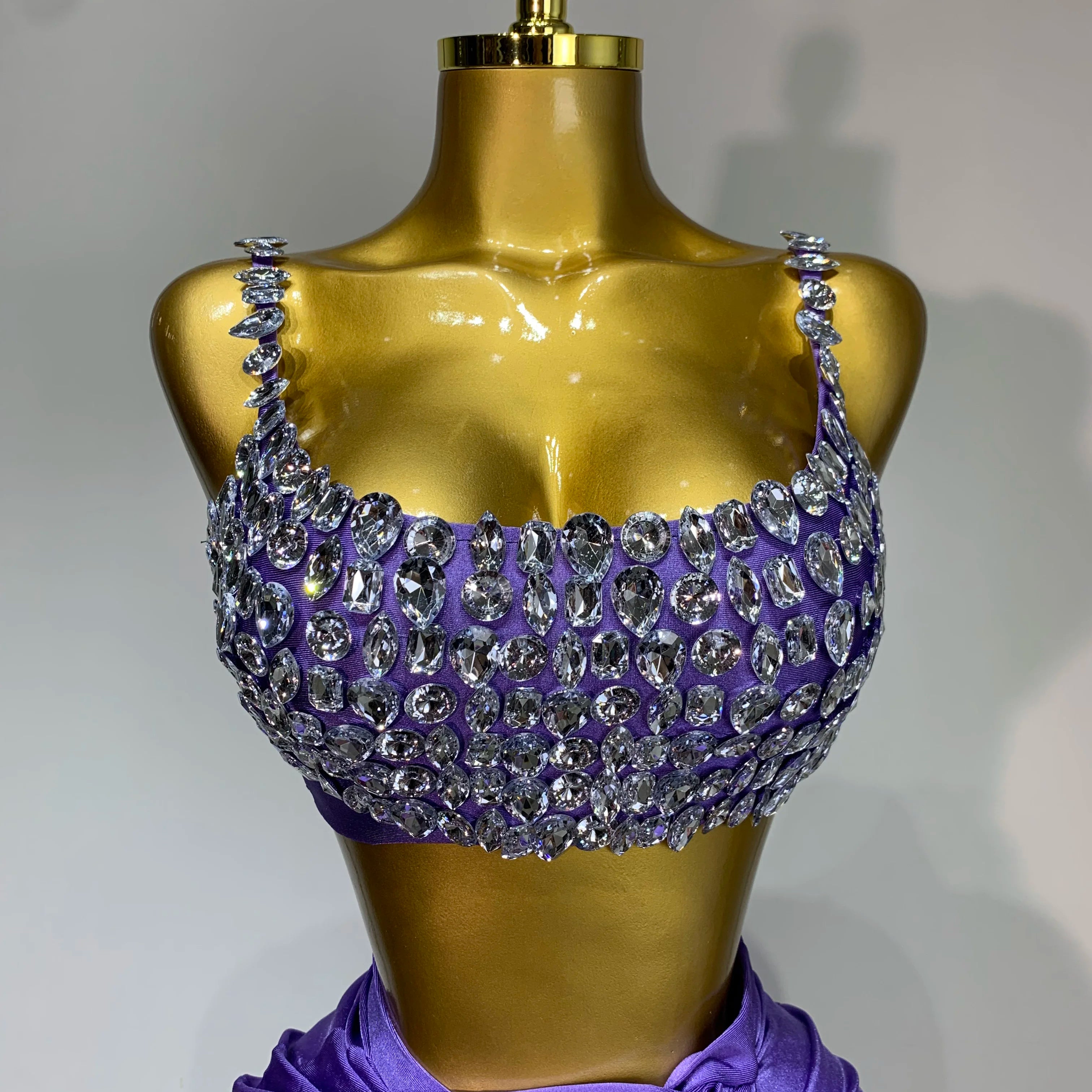 Women Sexy Two Pieces Set Stretched Crystal Diamonds Nightclub Singer Dancer Stage Performance Costume Evening Party Skirt Suits