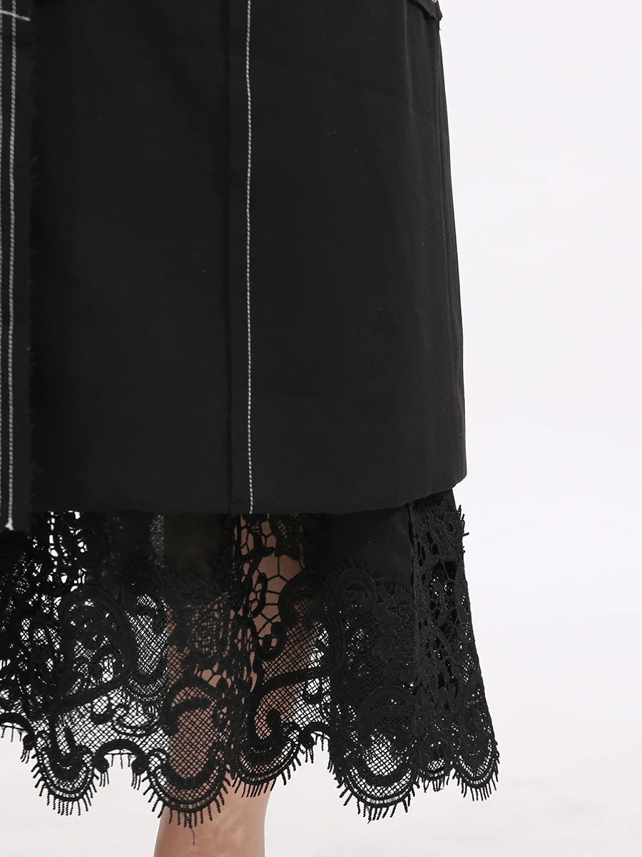 Slimming Spliced Single Breasted Elegant Trench for Women Lapel Long Sleeves Temperament Jacket Femlae Clothing New