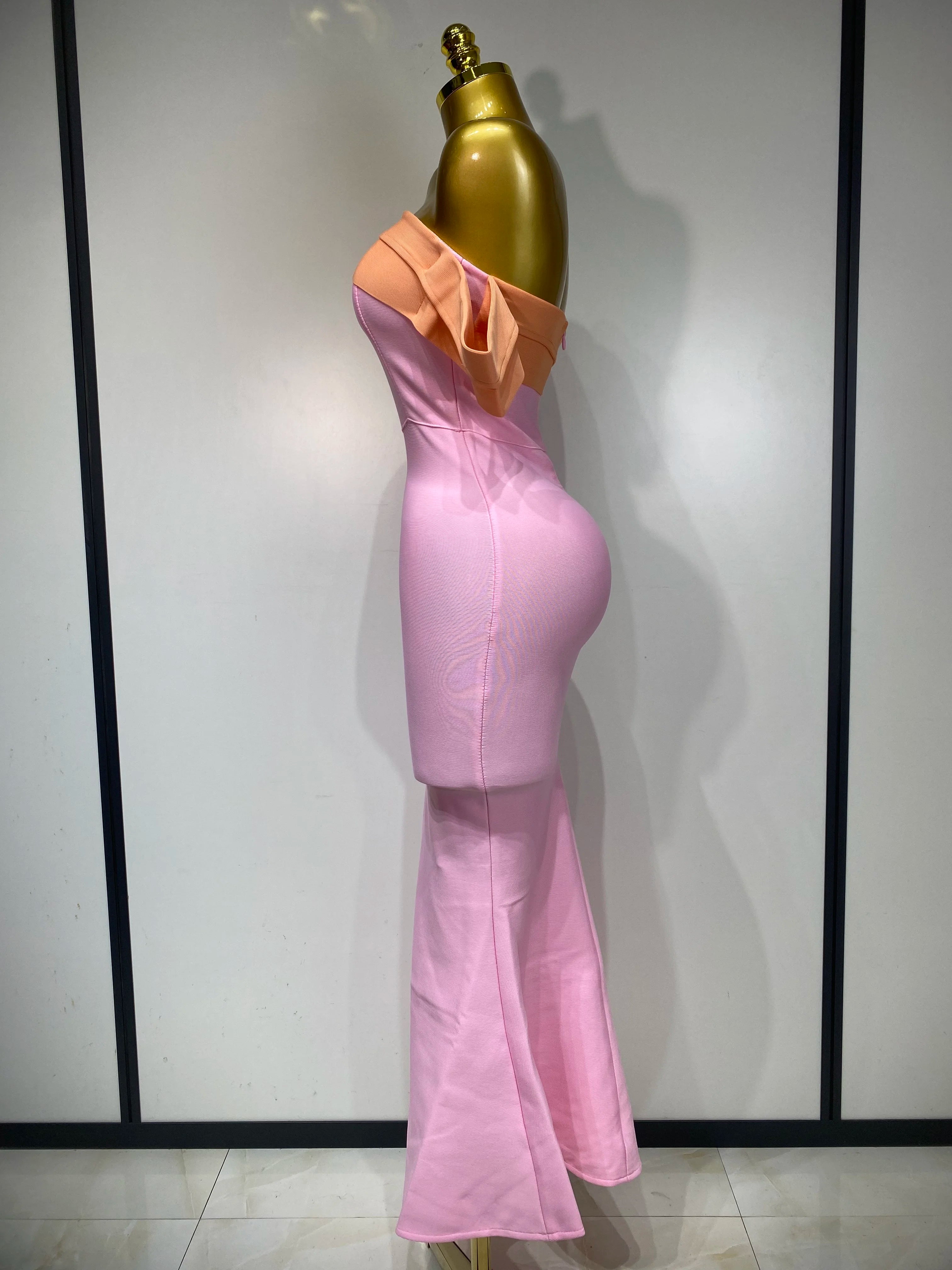 Women Sexy One Shoulder Color Block Bodycon Bandage Dress 2025 Celebrity Elegant Evening Club Luxury Birthday Party Outfit