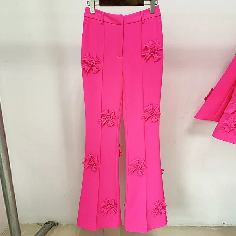 Patchwork Appliques Long Trousers For Women High Waist Wide Leg Trouser Female Casual Fashion Clothing Spring Pink