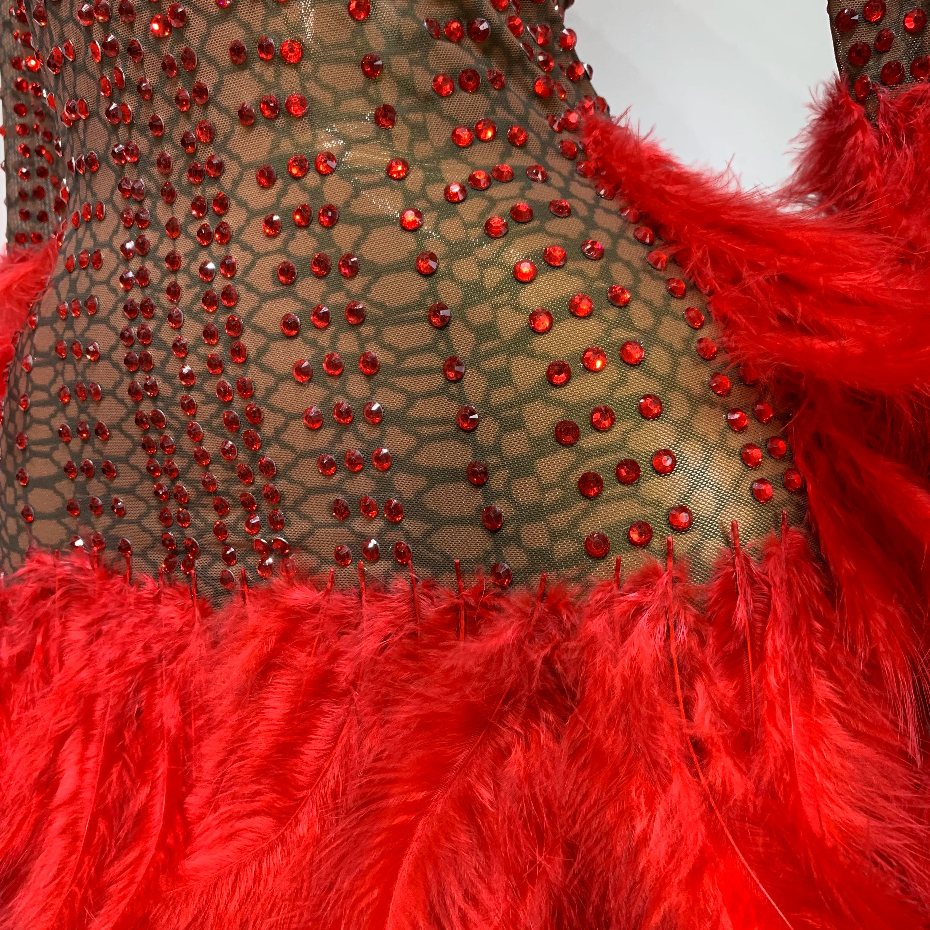 Women Luxury Birthday Dress Rhinestones Mesh Feathers Bodycon Mini Celebrity Evening Club Party Dress Nightclub Stage Outfit