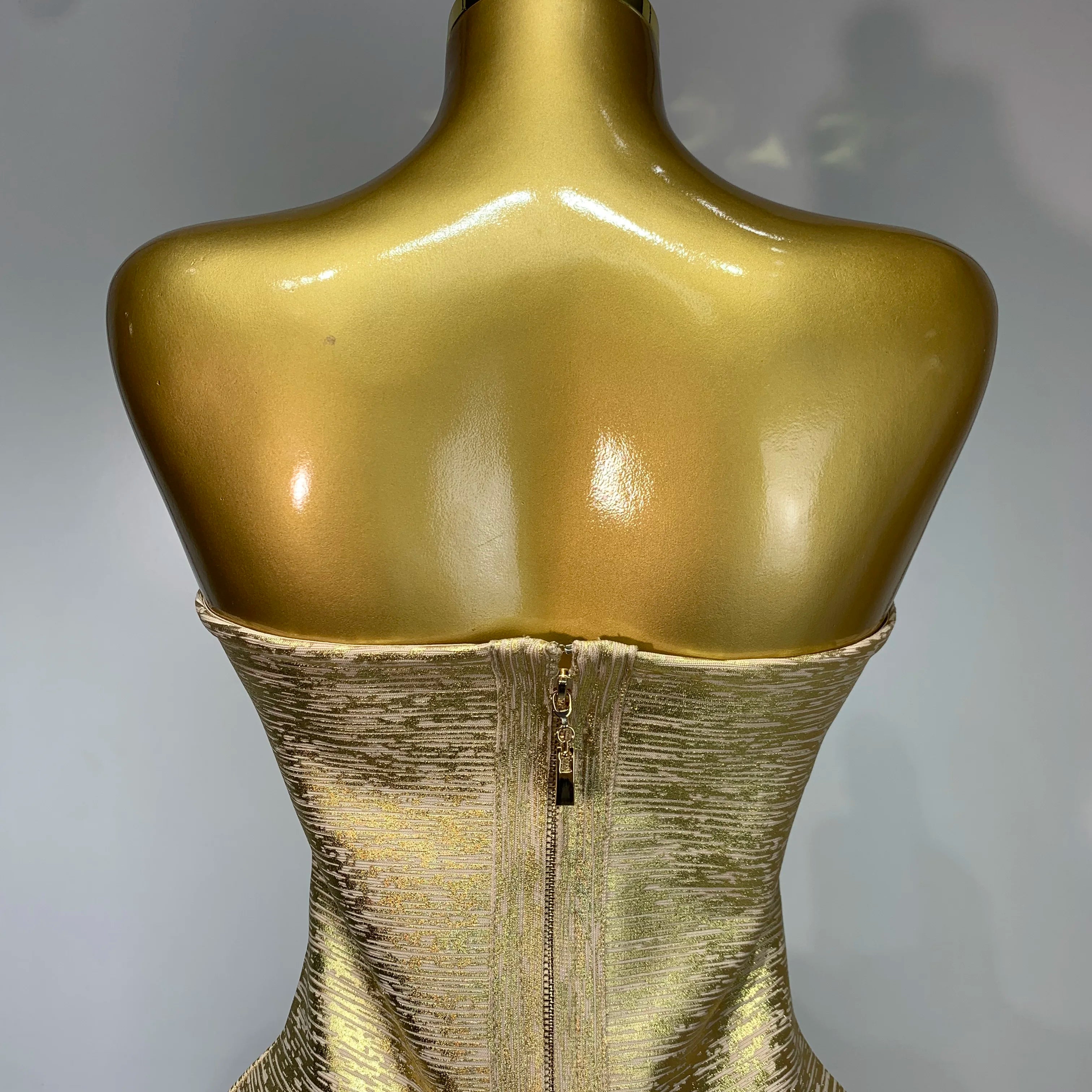 Women Sexy Gold Strapless Bodycon Bandage Dress 2025 Fashion Celebrate Evening Party Luxury Birthday Wedding Guest Dress