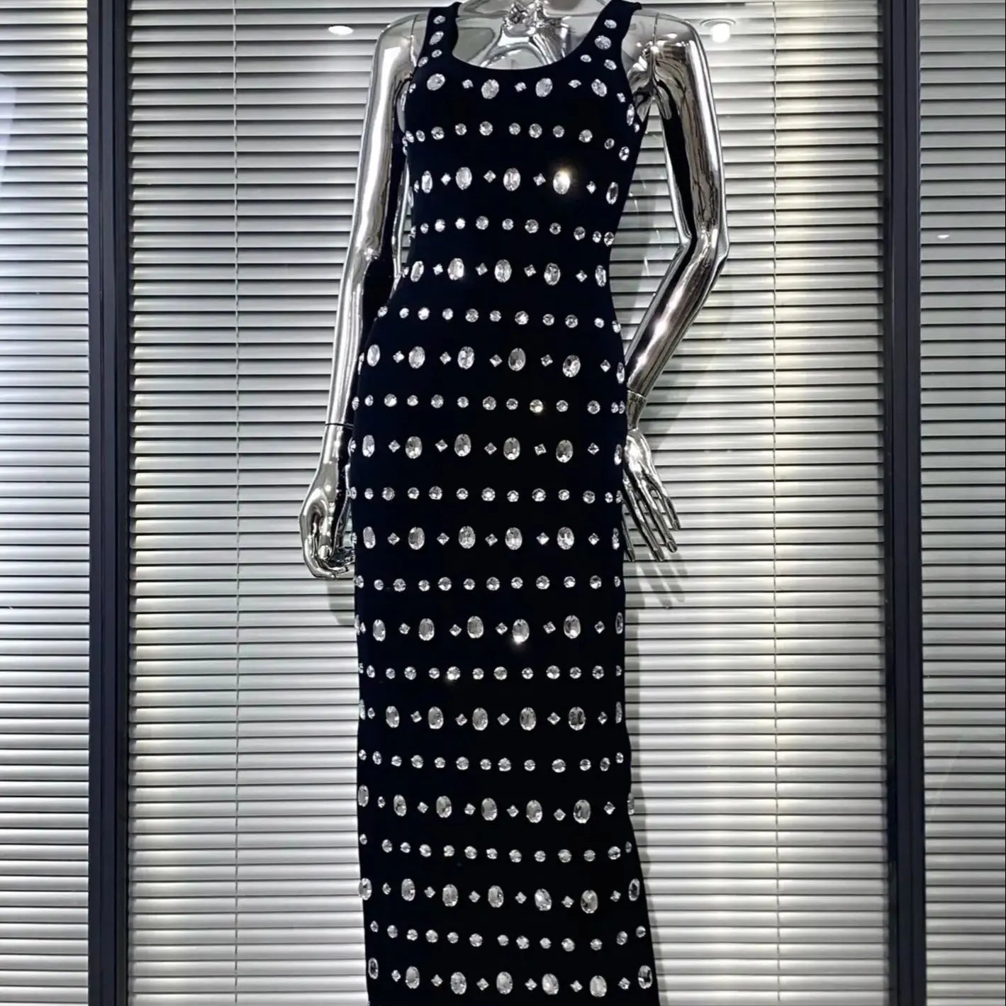 Sparkling Diamonds Sleeveless Package Black Bandage Ankle Length Dress Woman evening Party Dress Celebrity Birthday Party Outfit black